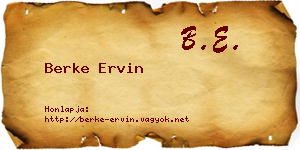 Berke Ervin névjegykártya